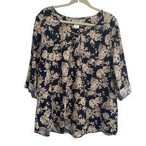 Isabella’s Closet Navy Blue Floral Long Sleeve Blouse Top Plus Size Women’s 3X